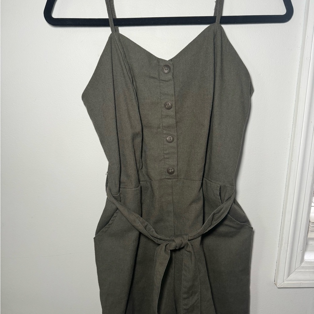 Olive Green Button-Up Jumpsuit